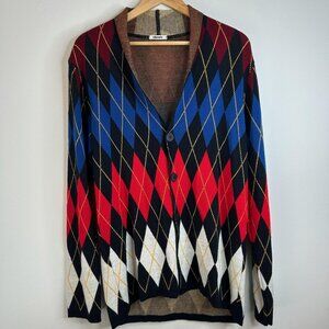 Stilosophy Industry Sweater Mens M/L Argyle Cardigan Wool Made Italy Knit Luxury